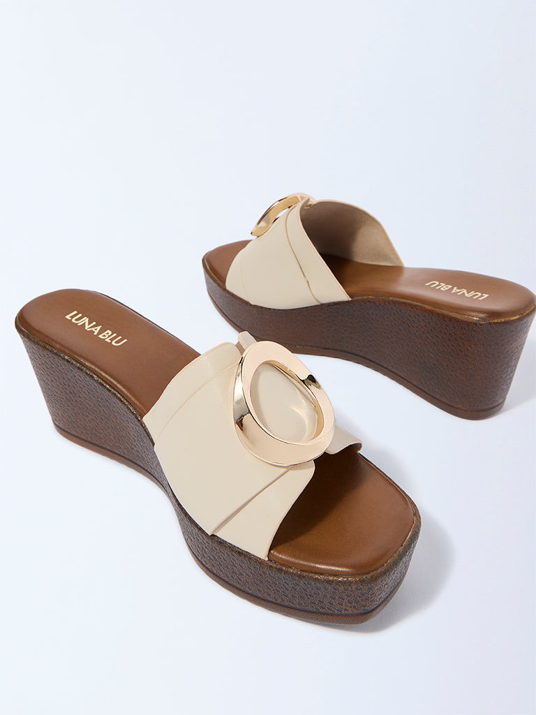 LUNA BLU Beige Hardware-Detailed Wedge Sandals - Image 3