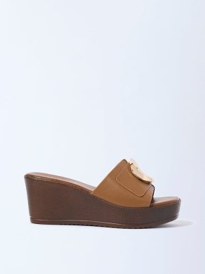 LUNA BLU Brown Hardware-Detailed Wedge Sandals
