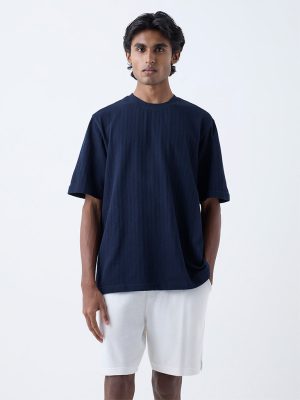 WES Lounge Navy Relaxed-Fit Cotton-Blend T-Shirt