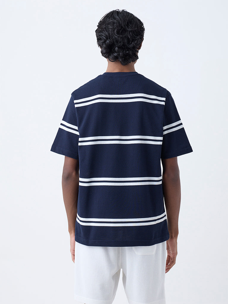 WES Lounge Navy Striped Relaxed-Fit Cotton-Blend T-Shirt - Image 4