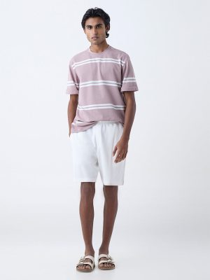 WES Lounge Dusty Pink Relaxed-Fit Cotton-Blend T-Shirt