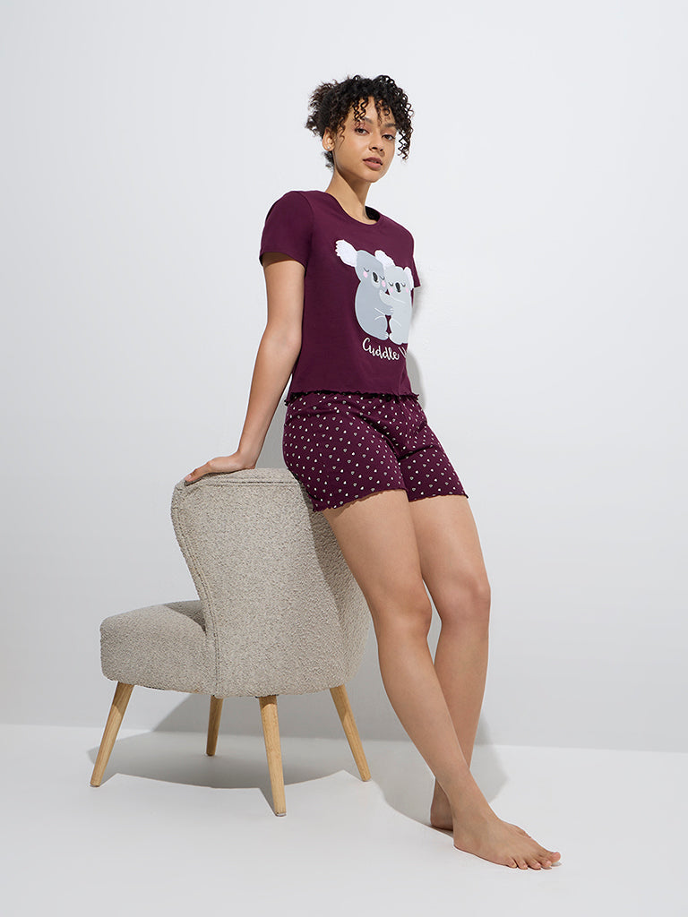 Wunderlove Wine Animal Patterned Cotton Shorts Set In A Bag - Image 2