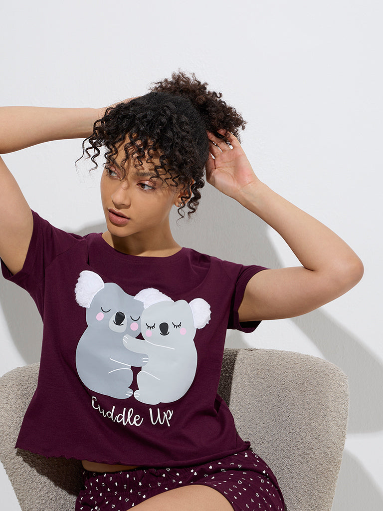 Wunderlove Wine Animal Patterned Cotton Shorts Set In A Bag - Image 3