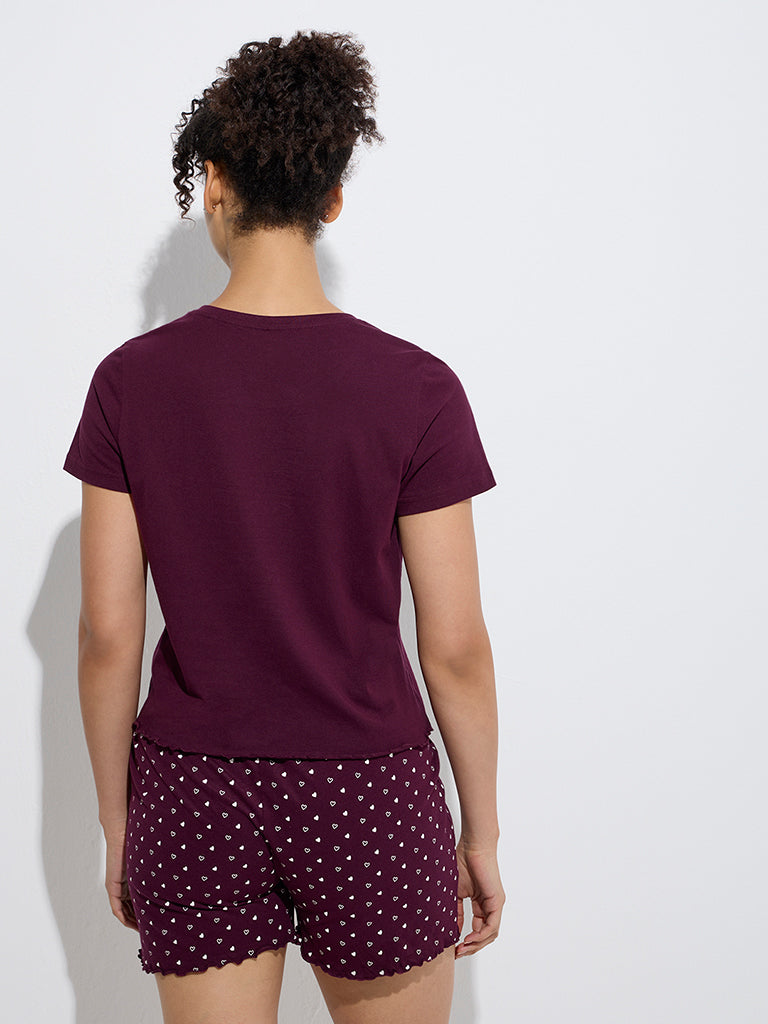 Wunderlove Wine Animal Patterned Cotton Shorts Set In A Bag - Image 4