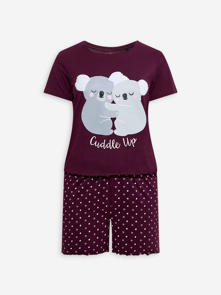 Wunderlove Wine Animal Patterned Cotton Shorts Set In A Bag - Image 5