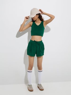 Studiofit Green Textured High-Rise Shorts