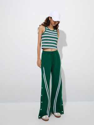 Studiofit Green Striped High-Rise Track Pants