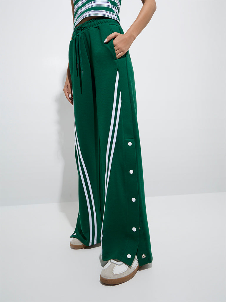 Studiofit Green Striped High-Rise Track Pants - Image 2