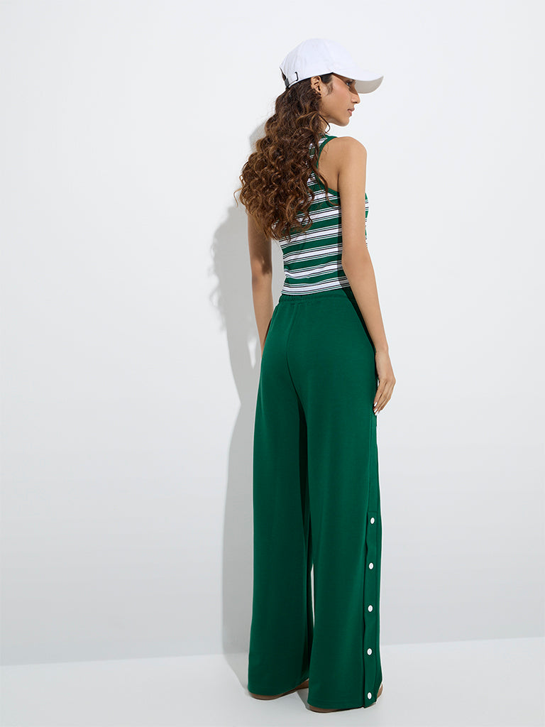 Studiofit Green Striped High-Rise Track Pants - Image 4