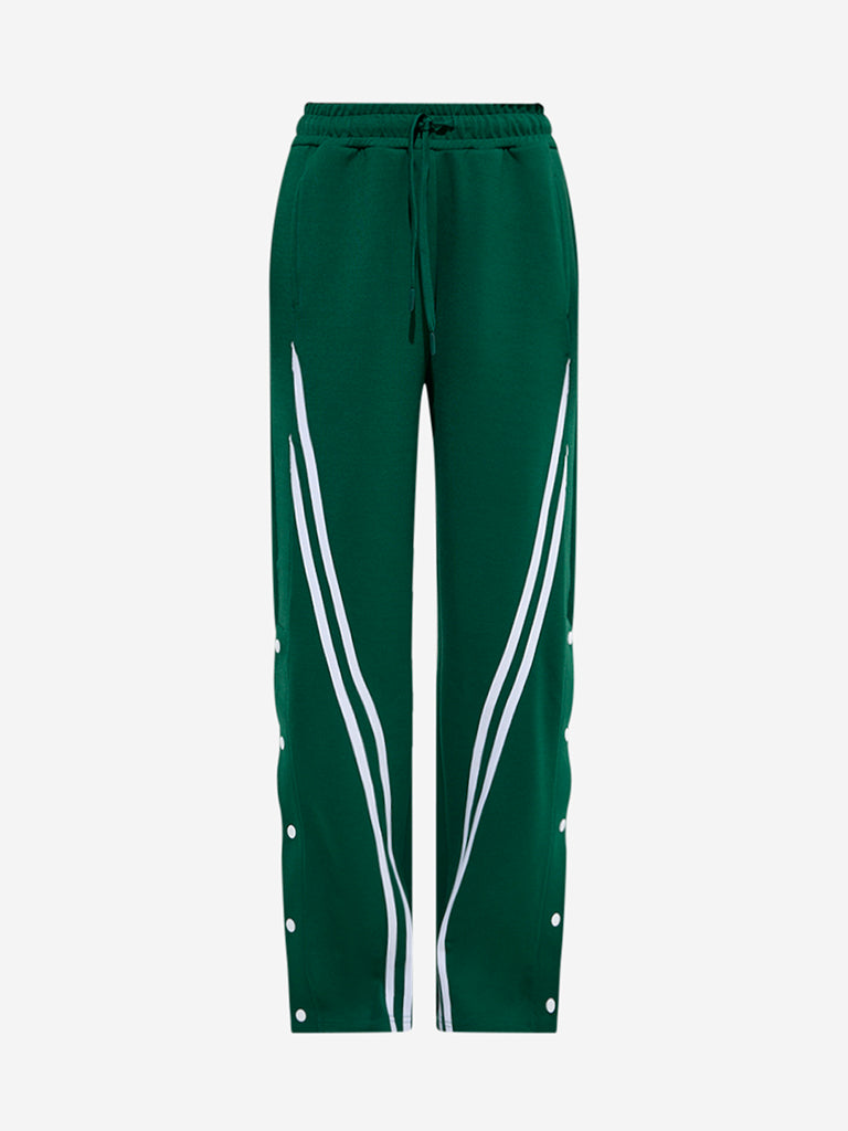 Studiofit Green Striped High-Rise Track Pants - Image 5