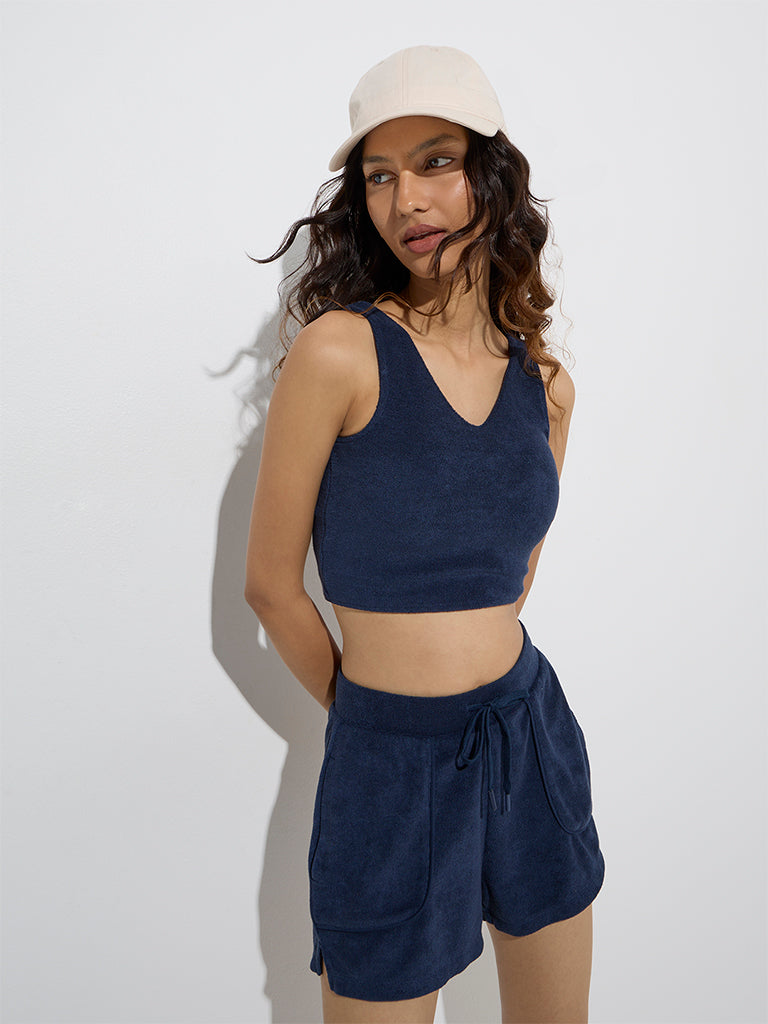 Studiofit Navy Textured Crop Top