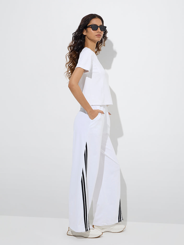 Studiofit White Ribbed-Textured Cotton-Blend T-Shirt - Image 2