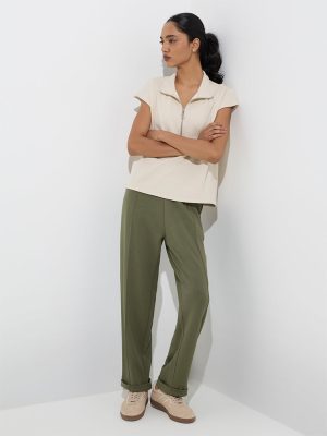 LOV Olive Solid High-Rise Pants