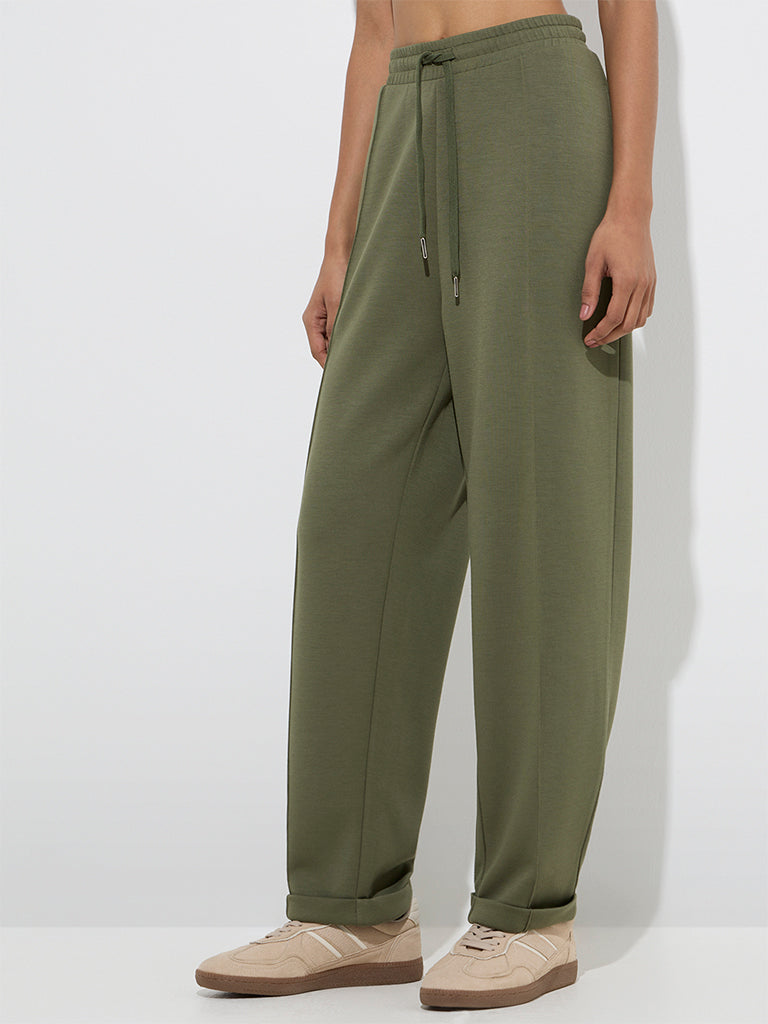 LOV Olive Solid High-Rise Pants - Image 2