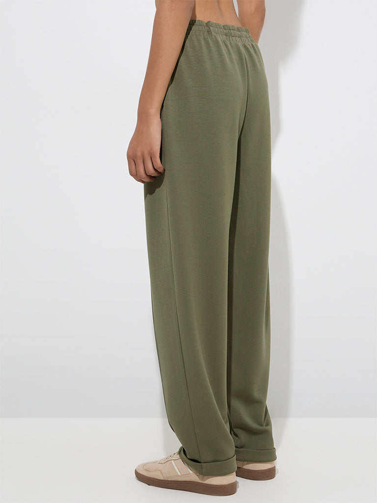 LOV Olive Solid High-Rise Pants - Image 4