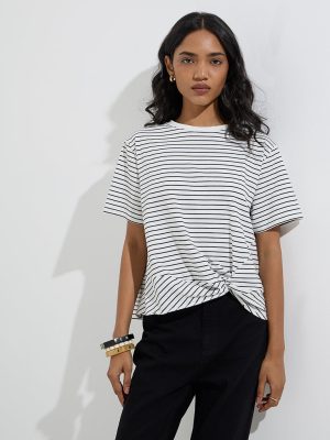 LOV White Stripe Printed Cotton-Blend T-Shirt