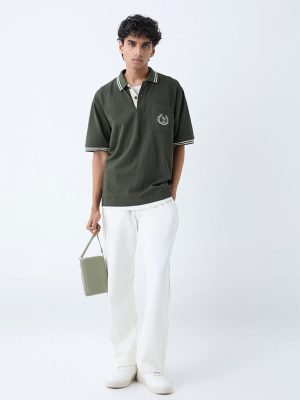Studiofit Olive Relaxed-Fit Cotton-Blend Polo T-Shirt
