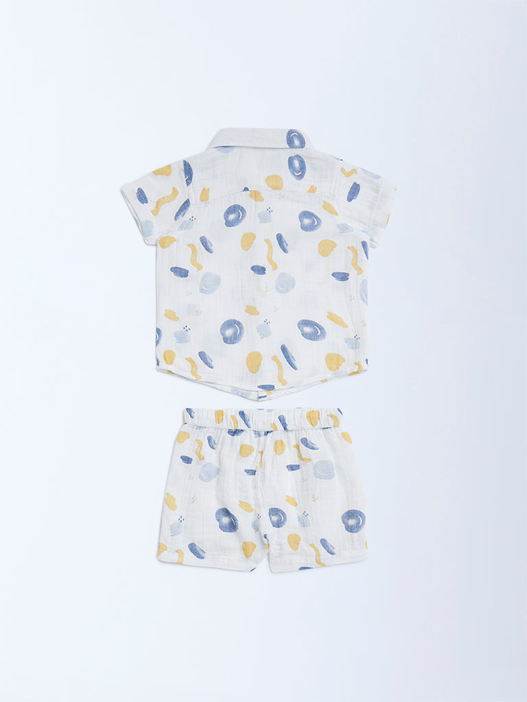 HOP Baby White Printed Cotton Shirt with Shorts Set - Image 3