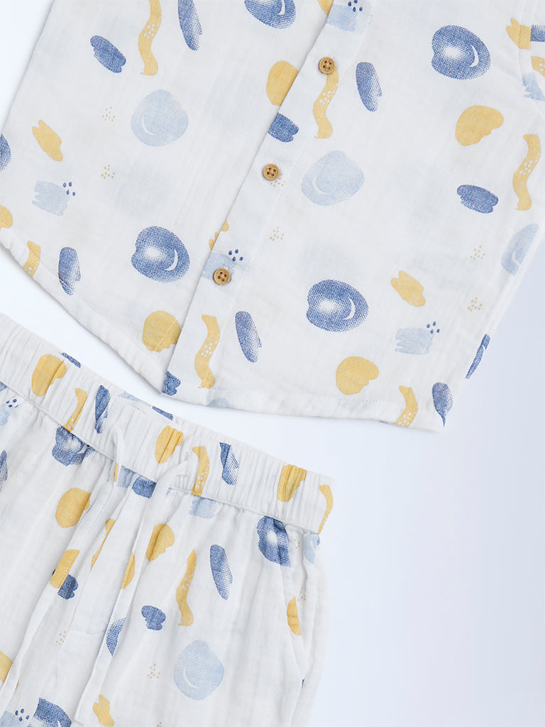HOP Baby White Printed Cotton Shirt with Shorts Set - Image 4