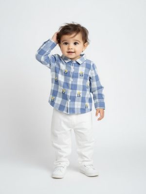 HOP Baby Blue Checks Design Cotton Shirt