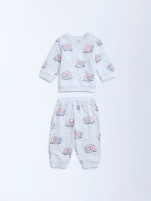 HOP Baby White Animal Printed Cotton T-Shirt and Joggers Set