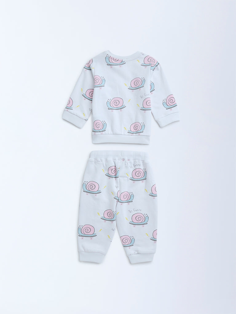 HOP Baby White Animal Printed Cotton T-Shirt and Joggers Set - Image 2