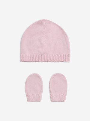 HOP Baby Pink Cotton Hat and Mitten Set