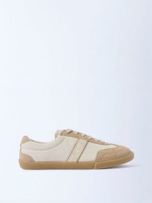 LUNA BLU Beige Suede Lace-Up Leather Sneakers