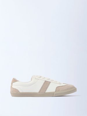 LUNA BLU White Striped Suede Lace-Up Leather Sneakers