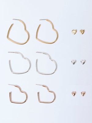 Westside Accessories Multicolour Heart Stud and Hoop Earrings Set - Pack of 6