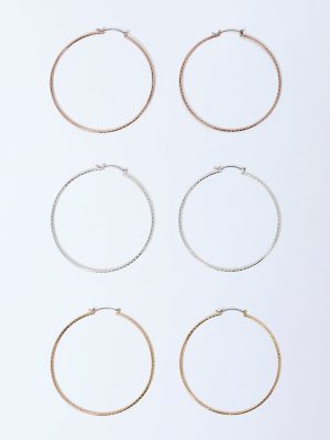 Westside Accessories Multicolour Textured Hoop Earrings Set - Pack of 3