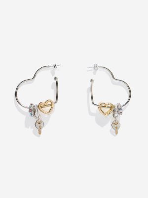 Westside Accessories Silver Charms-Detailed Hoop Earrings