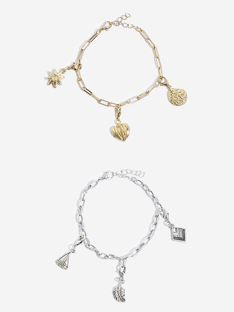 Westside Accessories Gold & Silver Charms-Detailed Bracelet Set - Pack of 2 - Image 2