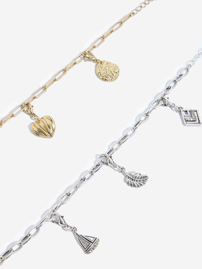 Westside Accessories Gold & Silver Charms-Detailed Bracelet Set - Pack of 2 - Image 3