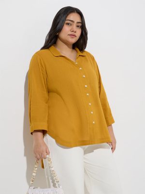 Gia Mustard Crinkle-Textured Cotton Blouse