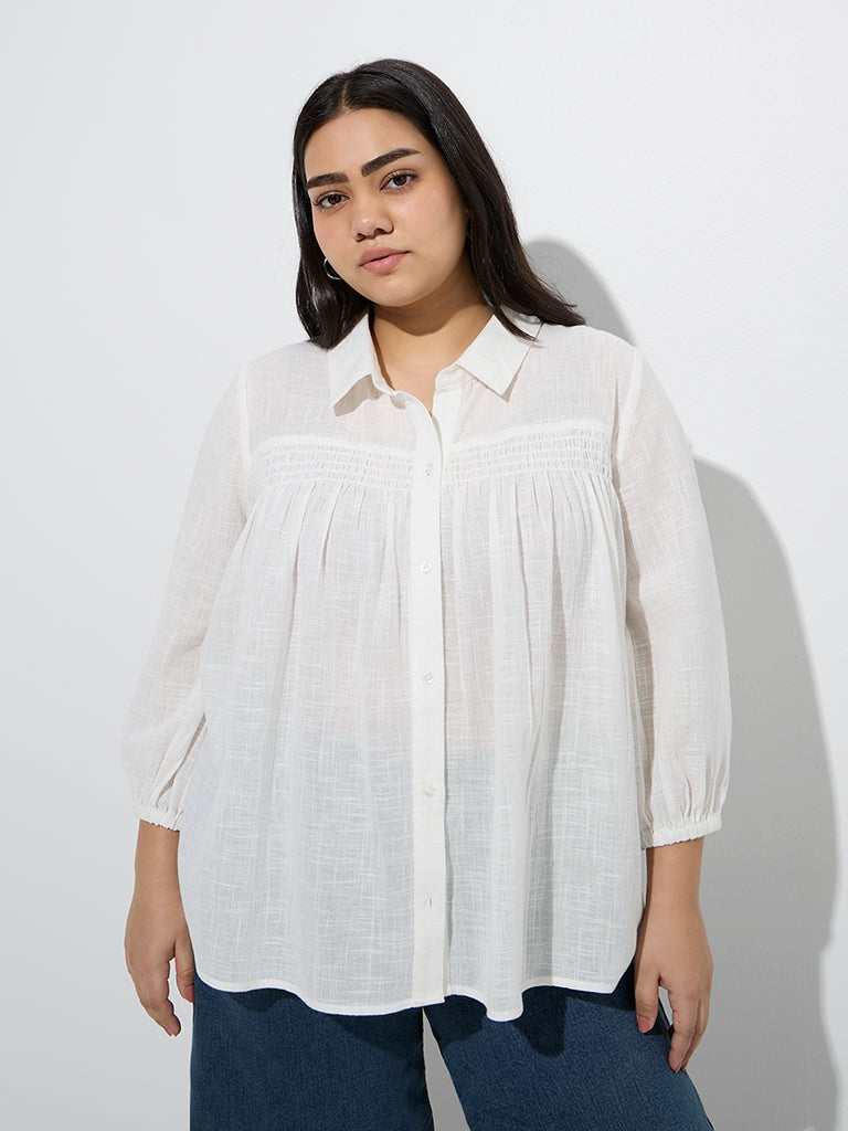 Gia White Solid Cotton-Blend Blouse - Image 2