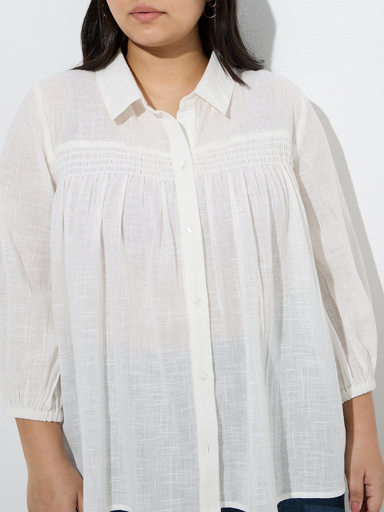 Gia White Solid Cotton-Blend Blouse - Image 3