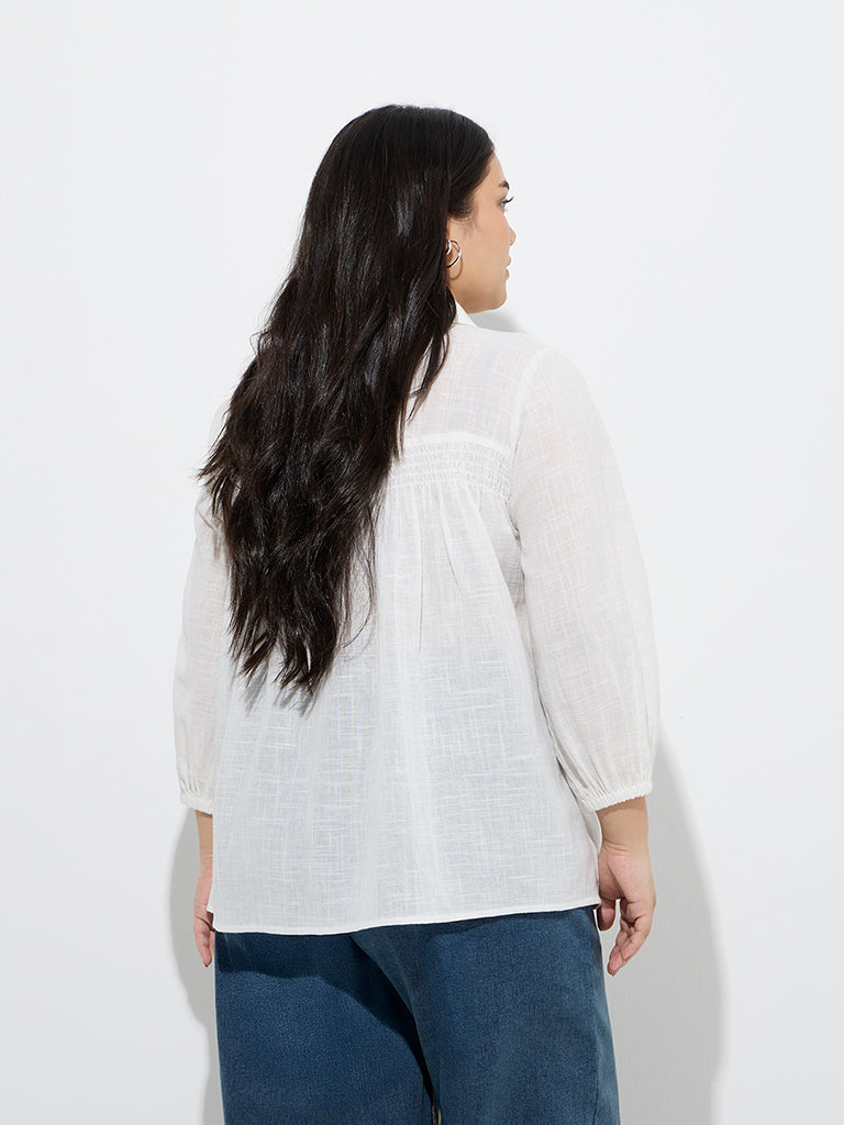 Gia White Solid Cotton-Blend Blouse - Image 4