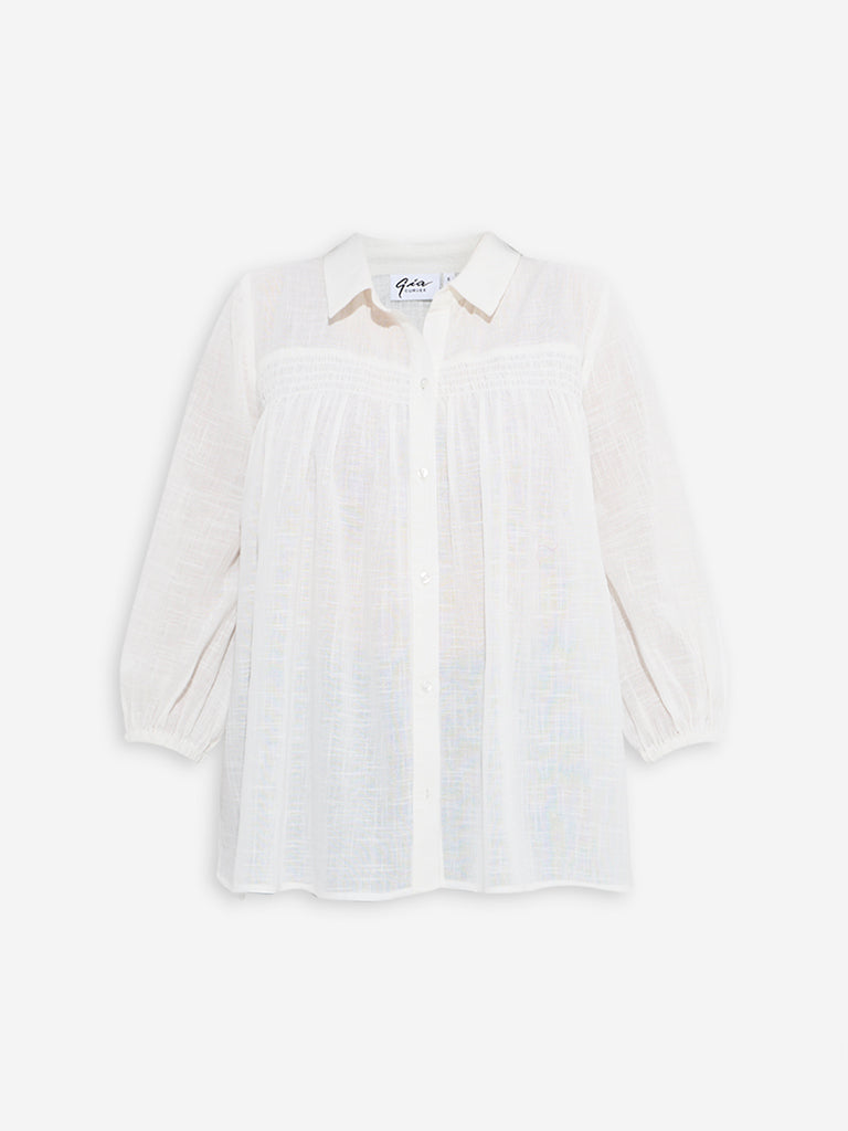 Gia White Solid Cotton-Blend Blouse - Image 5
