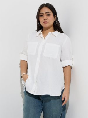 Gia White Crinkled Cotton Shirt