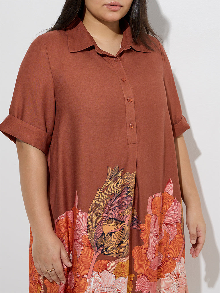 Gia Dark Orange Floral Detailed A-Line Dress - Image 3