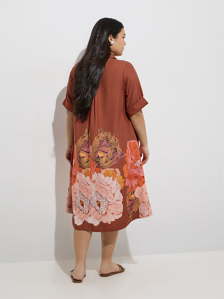 Gia Dark Orange Floral Detailed A-Line Dress - Image 4