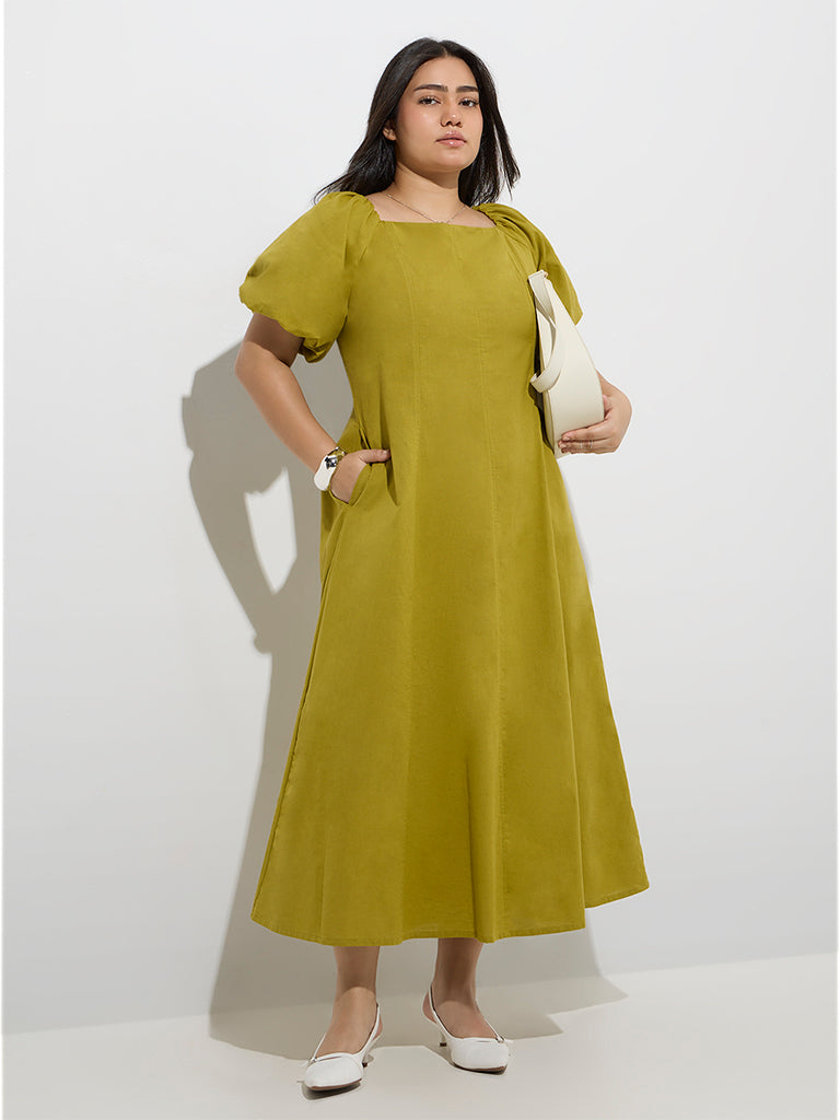 Gia Green Solid Cotton-Blend A-Line Dress