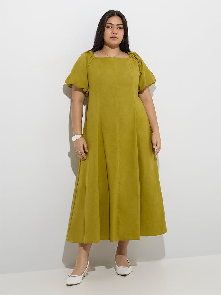 Gia Green Solid Cotton-Blend A-Line Dress - Image 2