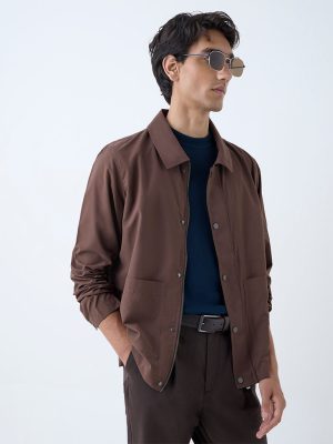 Ascot Brown Solid Relaxed-Fit Jacket