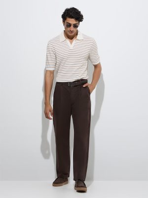 Ascot Brown Relaxed-Fit Mid-Rise Cotton-Blend Chinos