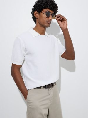 Ascot White Knit-Textured Relaxed-Fit T-Shirt