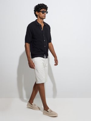 Ascot Black Knit-Textured Relaxed-Fit Cotton-Blend Shirt