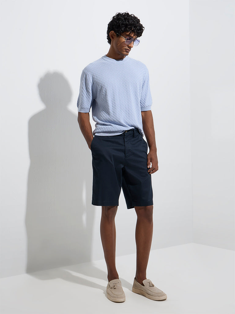 Ascot Light Blue Textured Relaxed-Fit Cotton-Blend T-Shirt - Image 2