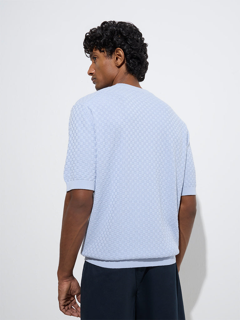 Ascot Light Blue Textured Relaxed-Fit Cotton-Blend T-Shirt - Image 4